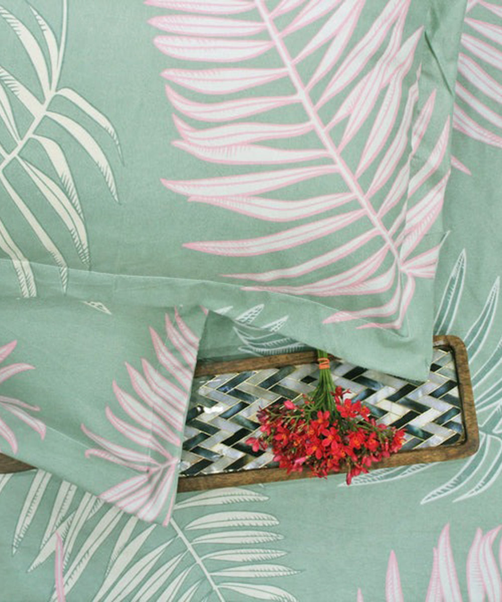 Green Leaves Flat Bedsheet With Pillow Covers