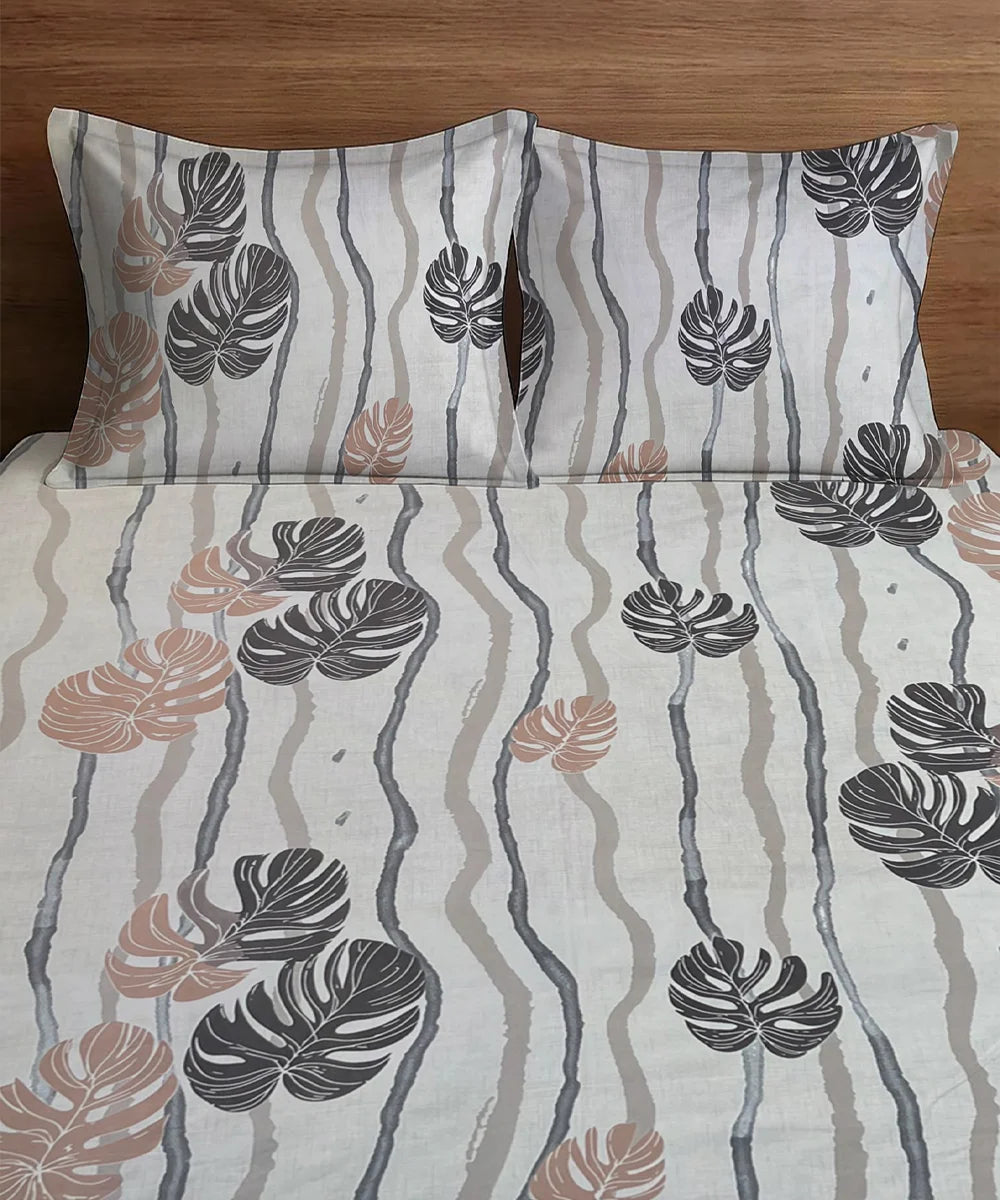 Mocha Palms Super King Fitted Bedsheet With 2 Pillow Covers