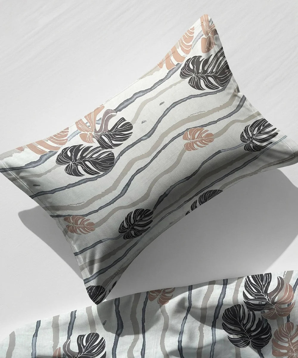 Mocha Palms Super King Fitted Bedsheet With 2 Pillow Covers