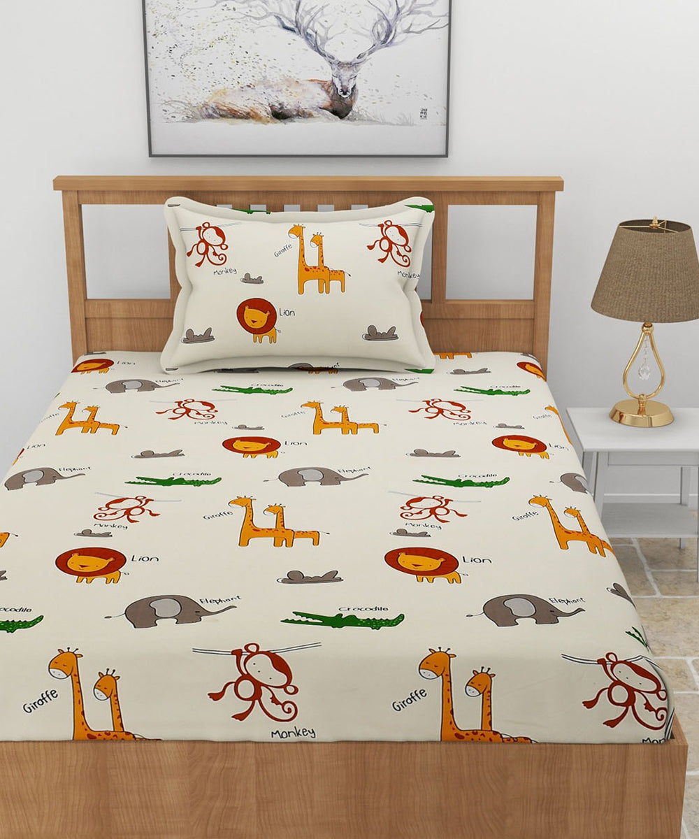Jungle Safari Adventure Kids Flat Bedsheet With Pillow Covers