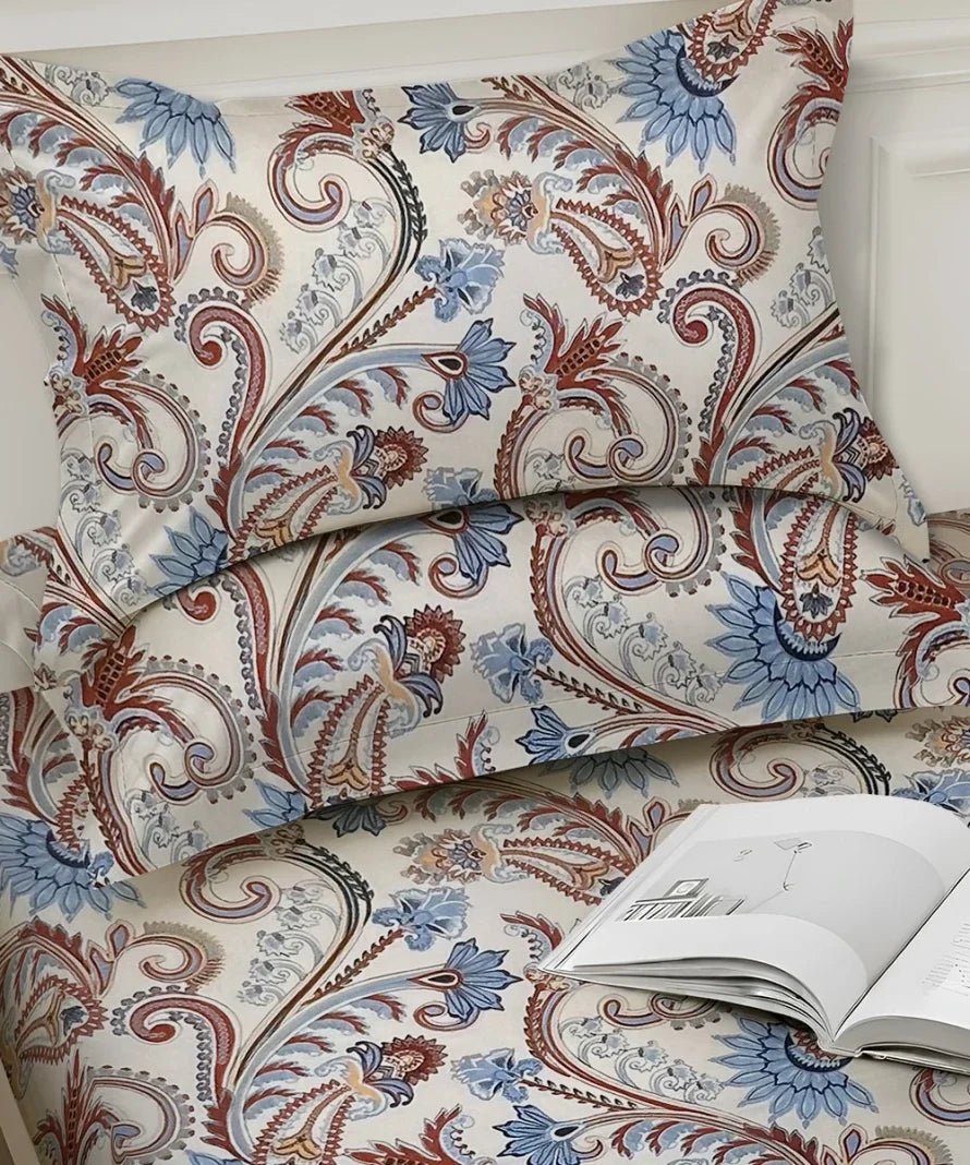 Cream Blossom King Size Bedsheet With 2 Pillow Cover