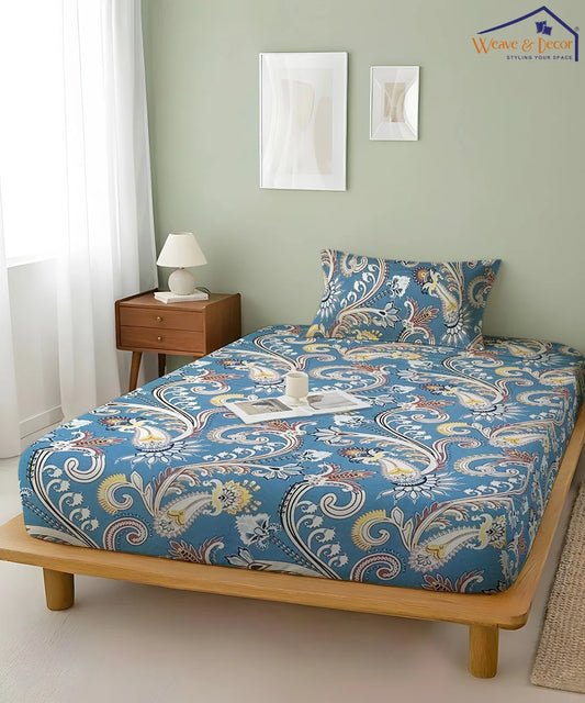 Blue Blossom Flat Double Bedsheet With 2 Pillow Cover