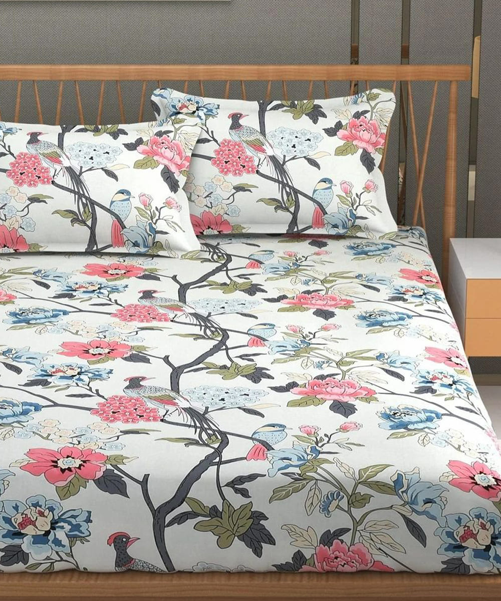 Orchard Elegance Flat Double Bedsheet With 2 Pillow Covers