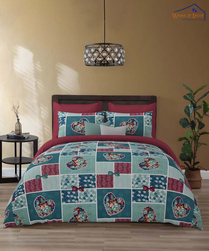 Blue Heart Serenity – 200 GSM Pure Cotton Double Bedsheet with Pillow Covers |90x100 inches)