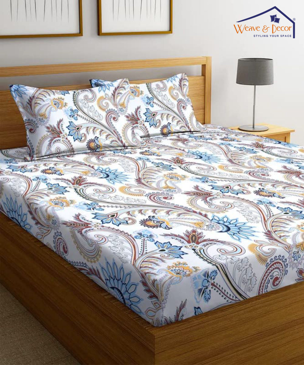 Cream Blossom Fitted Bedsheet With Pillow Cover