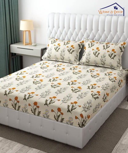 Pretty Floral Fitted Bedsheet With Pillow Cover