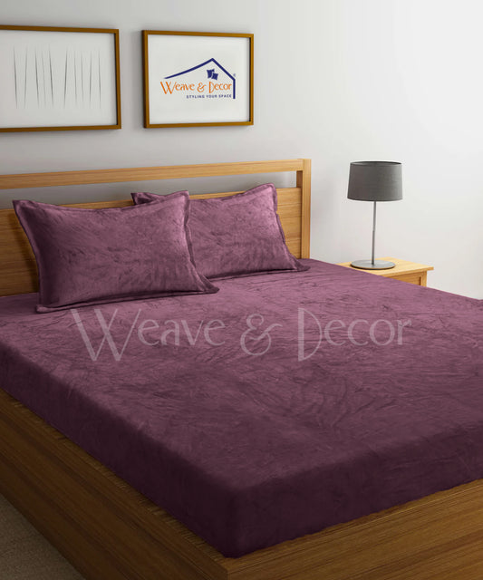 Burgundy Warm Solid Flannel Double Bedsheet with 2 Pillow Cover