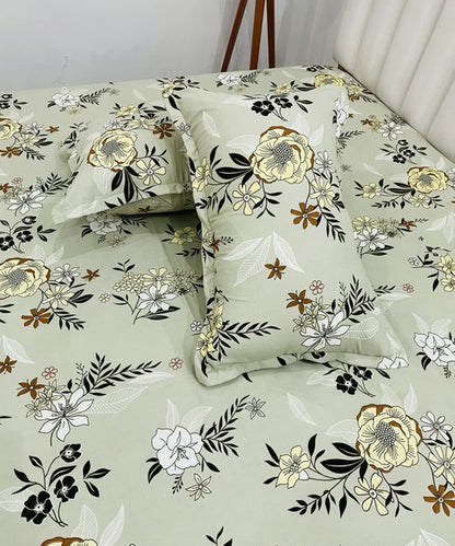 Grey Floral Flat Double Bedsheet With 2 Pillow Covers