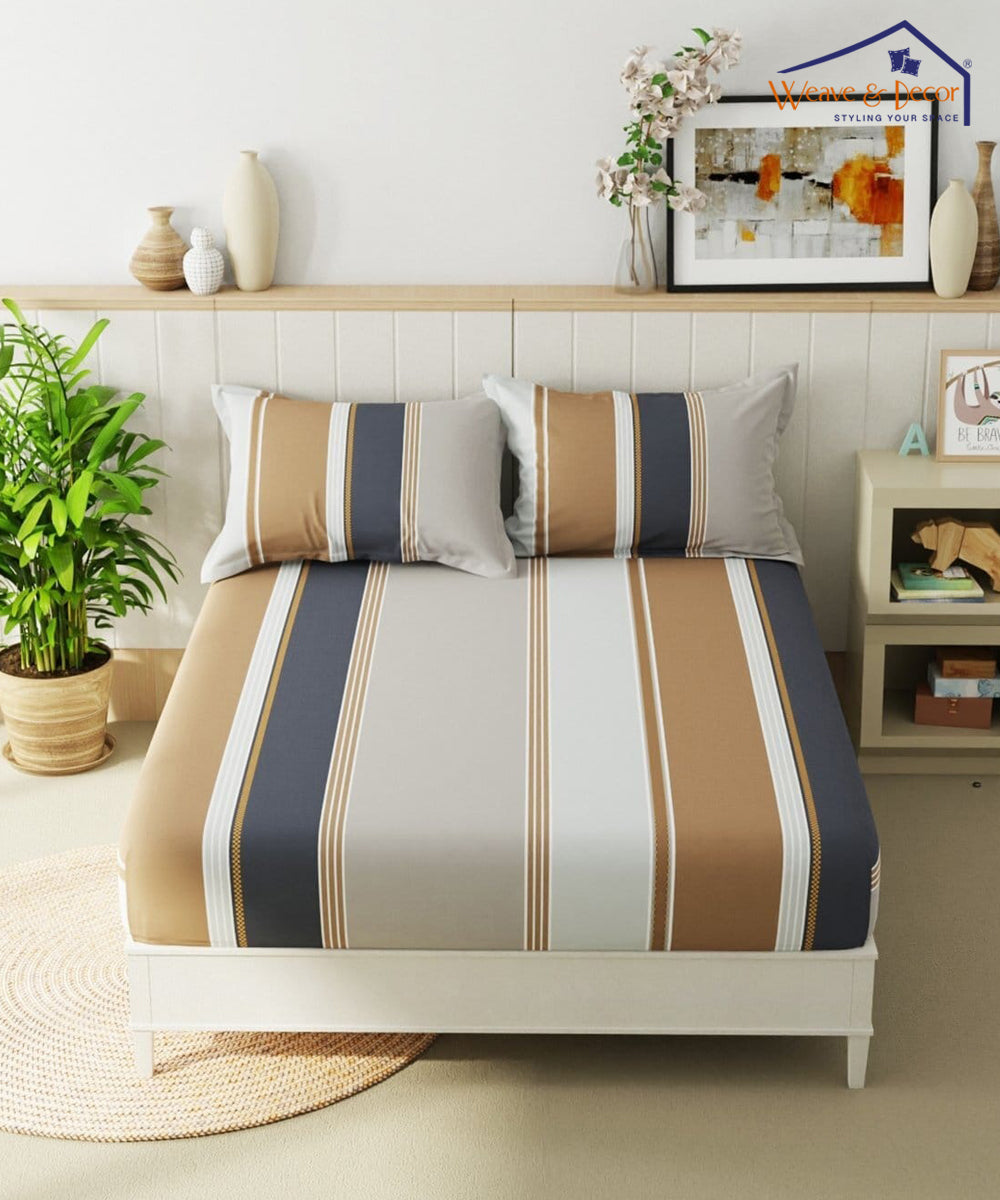 Multicolor Lines Fitted Bedsheet With Pillow Cover