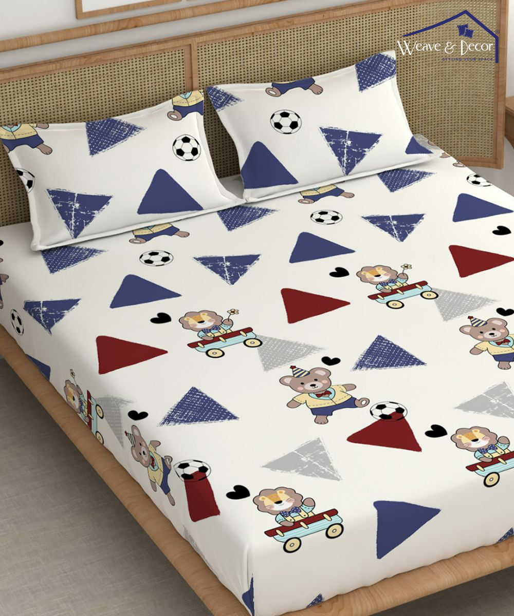 Teddy Football Fitted Bedsheet With Pillow Cover