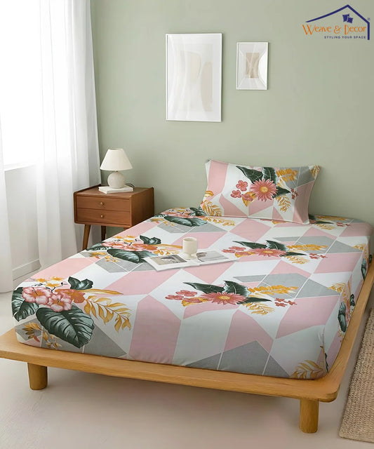 Geo Bloom   Single Bedsheet With 1 Pillow Cover