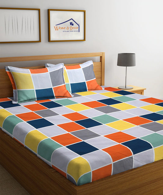 Multicolor Checks Fitted Bedsheet With Pillow Cover