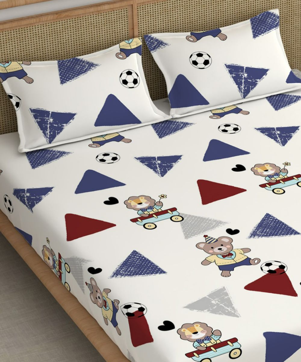 Teddy Football Fitted Bedsheet With Pillow Cover