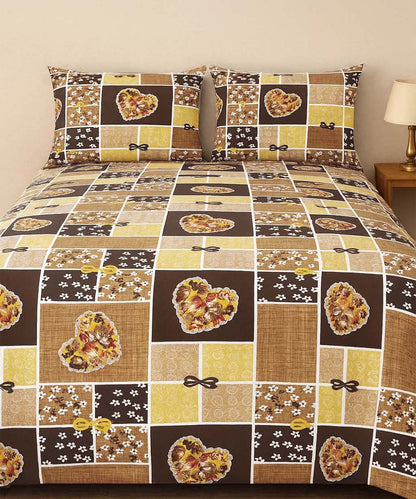 Golden Heart Harmony – 200 GSM Pure Cotton Double Bedsheet With Pillow Covers |90x100 inches