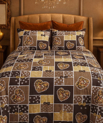Golden Heart Harmony – 200 GSM Pure Cotton Double Bedsheet With Pillow Covers |90x100 inches