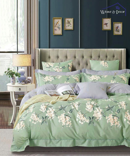Green Floral Single Fitted bedsheet with 1 pillow cover