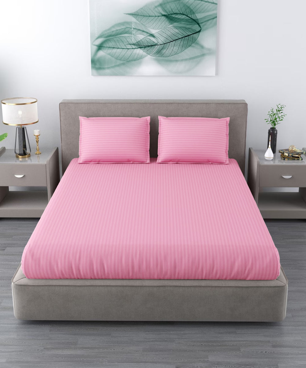 Pink Fitted Bedsheet With Pillow Cover