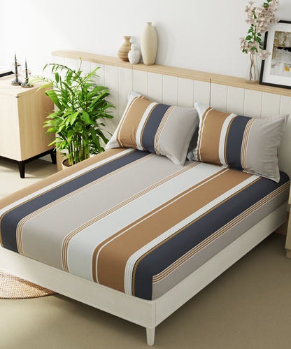 Multicolor Lines Fitted Bedsheet With Pillow Cover