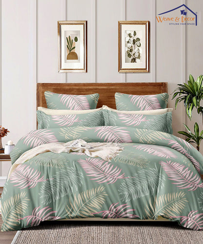 Green Leaves Flat Double Bedsheet With 2 Pillow Covers