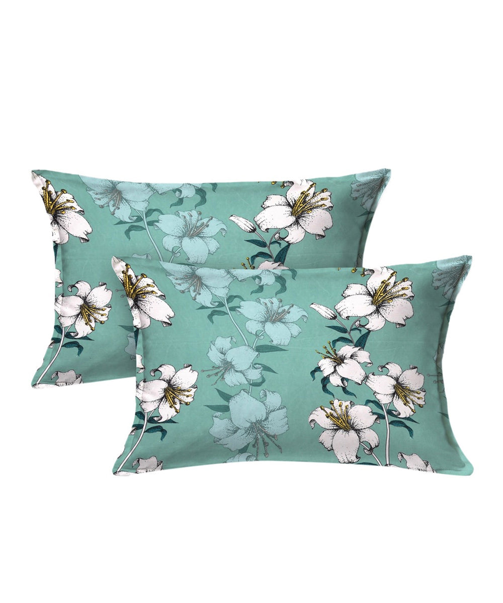 Green Floral Fitted Bedsheet With Pillow Cover