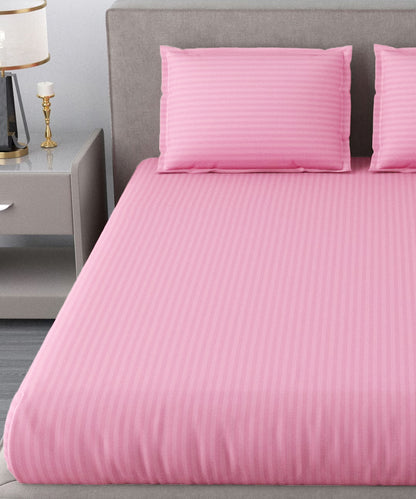 Pink Fitted Bedsheet With Pillow Cover