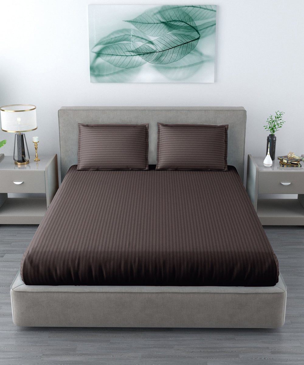 Brown Fitted Bedsheet With Pillow Cover