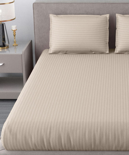 Beige Fitted Bedsheet With Pillow Cover