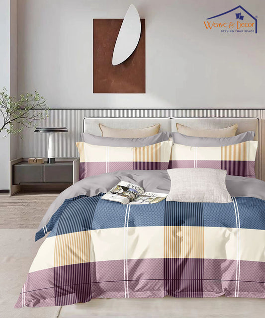 Checks Flat Fitted Bedsheet With Pillow Cover