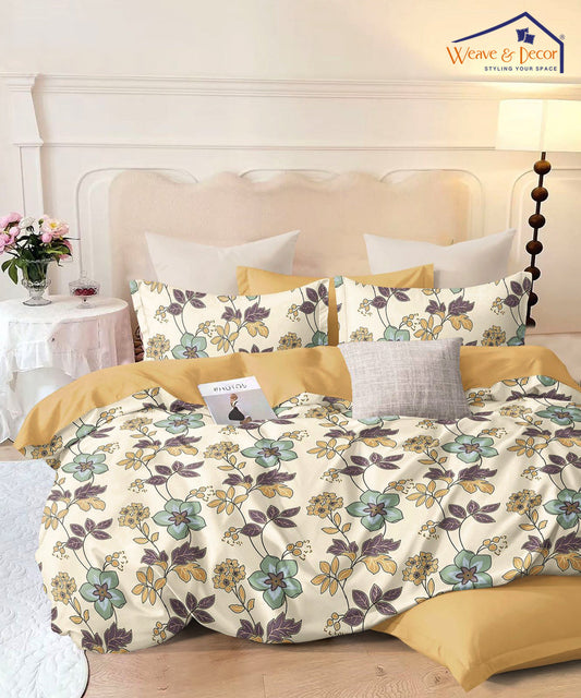 Cream Floral King Size Bedsheet With 2 Pillow Cover