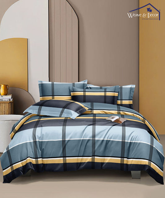 Blue Checks Fitted Bedsheet With Pillow Cover