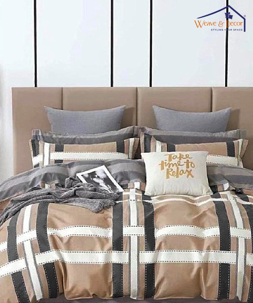 Brown Checks Fitted Bedsheet With Pillow Cover