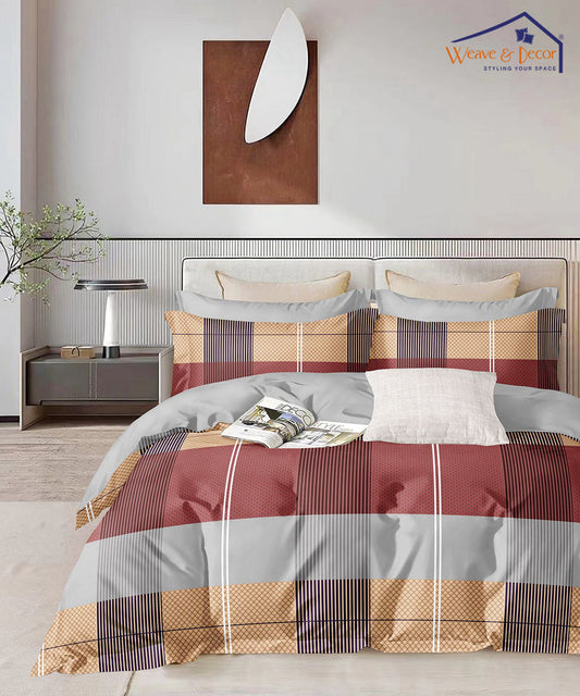 Multi Checks Flat Double Bedsheet With 2 Pillow Covers