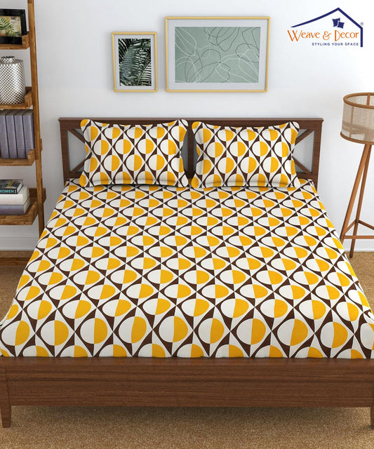 Yellow Semicircles  Fitted Bedsheet With Pillow Cover