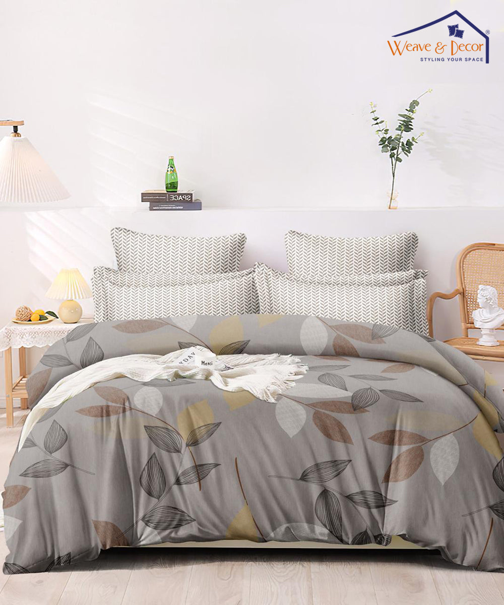 Brown Printed Fitted Bedsheet With Pillow Cover