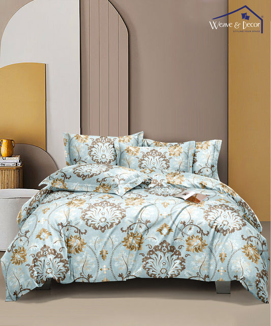 Brown Printed Fitted Bedsheet With Pillow Cover