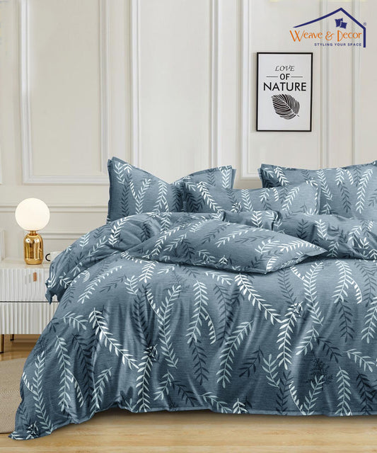 Leaves Pattern Flat Double Bedsheet With 2 Pillow Covers