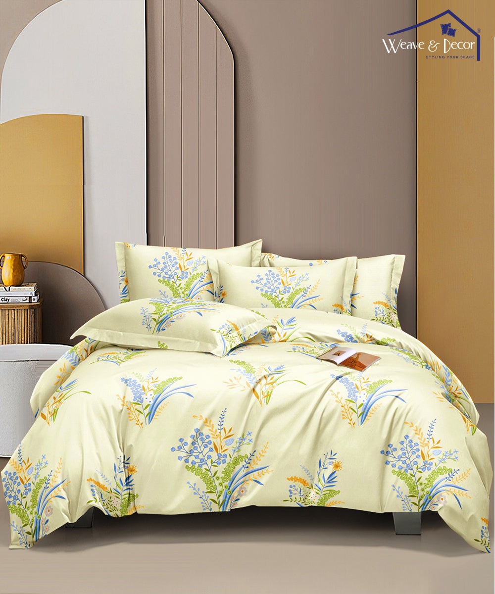 Brown Printed Fitted Bedsheet With Pillow Cover