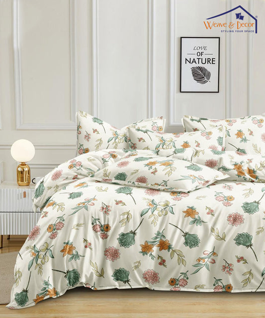 Brown Printed Fitted Bedsheet With Pillow Cover