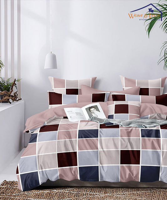 Multicolour Checks Flat Double Bedsheet With 2 Pillow Covers