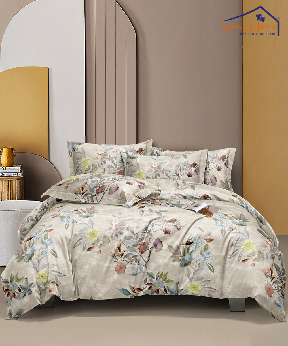 Blossom Beige Delight Fitted Bedsheet With Pillow Cover