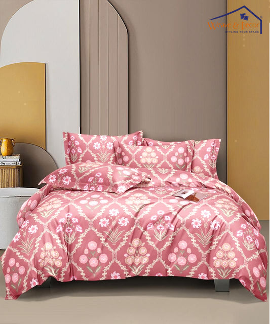 Coral Blossom Fitted Bedsheet With Pillow Cover