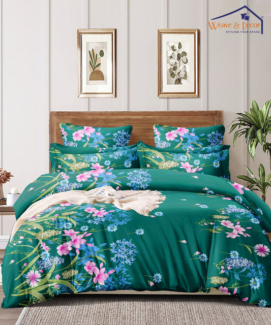 Evergreen Floral Charm Flat Double Bedsheet With 2 Pillow Covers