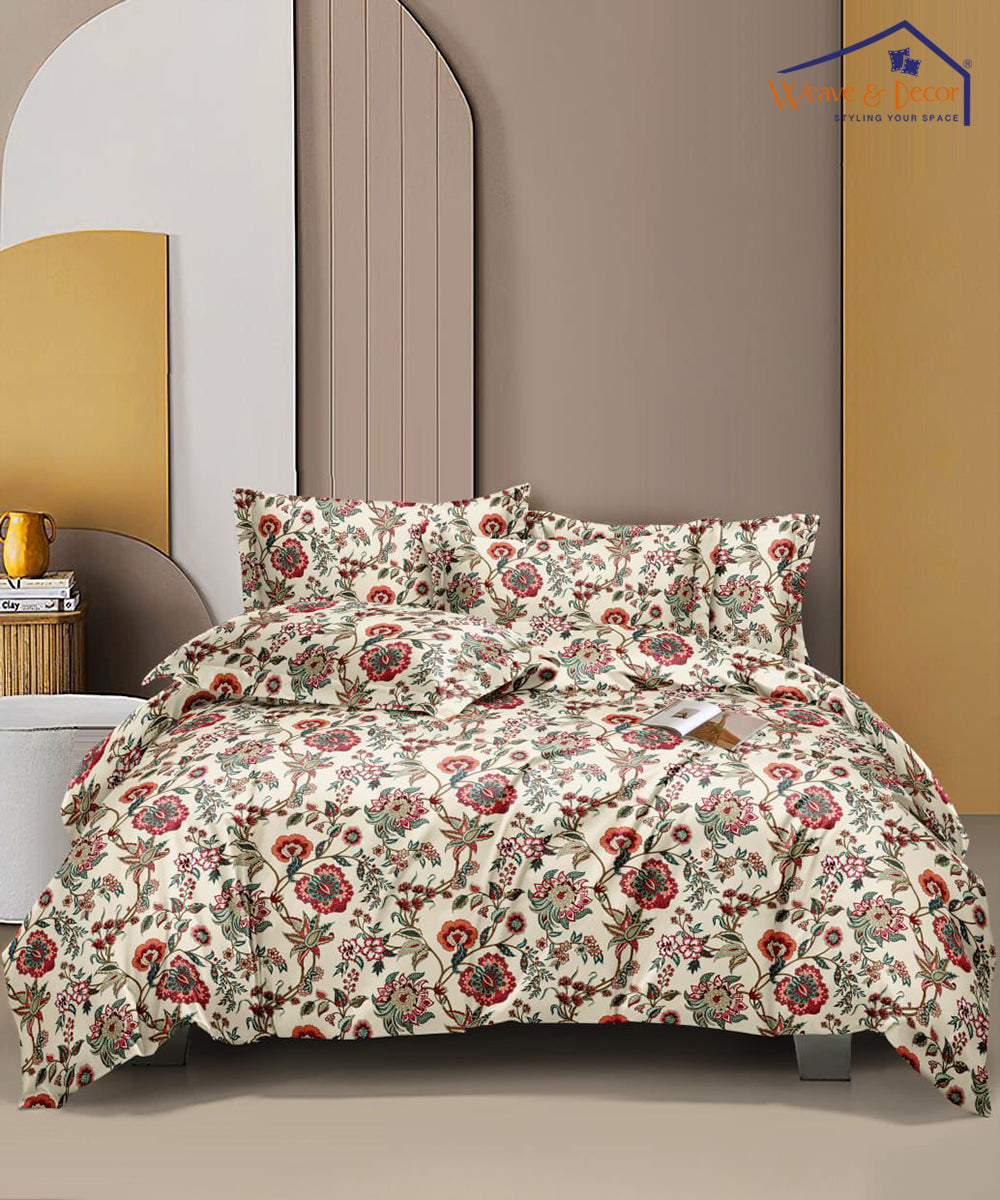 Floral Grace Flat Double Bedsheet With 2 Pillow Covers