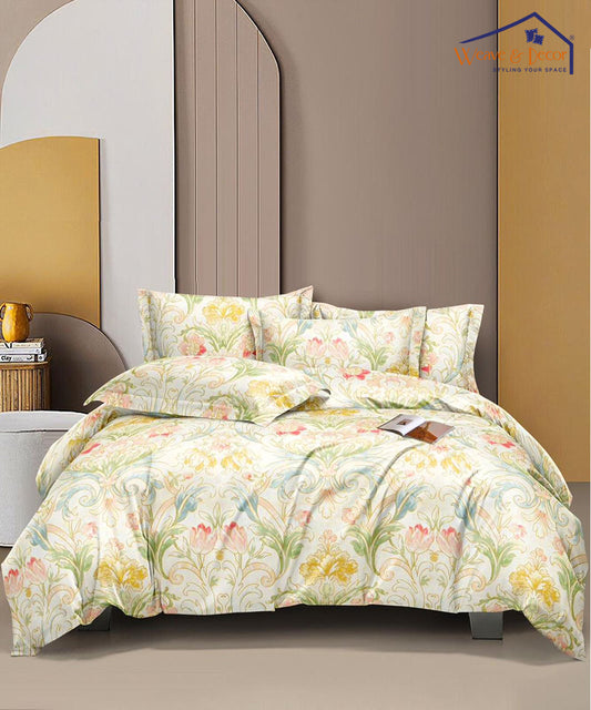 Brown Printed  Comforter Set With Bedsheet