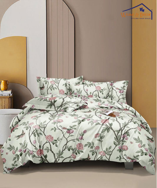 Brown Printed Fitted Bedsheet With Pillow Cover