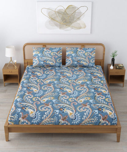 Blue Blossom Fitted Bedsheet With Pillow Cover