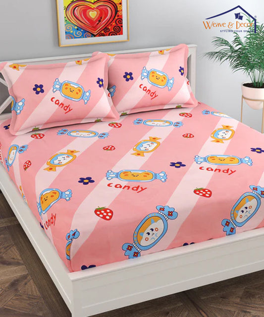 Sweet Candy Dreams Kids Bedsheet  With Pillow Cover