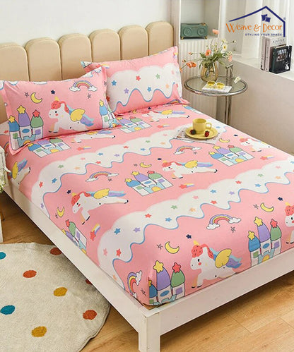 Unicorn Wonder Land Fitted Bedsheet With Pillow Cover