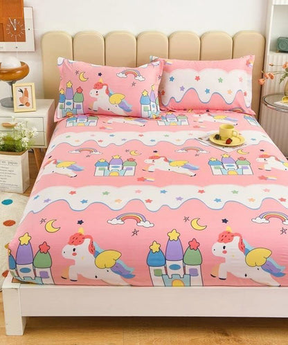 Unicorn Wonder Land Fitted Bedsheet With Pillow Cover