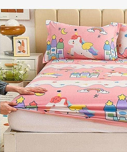 Unicorn Wonder Land Fitted Bedsheet With Pillow Cover